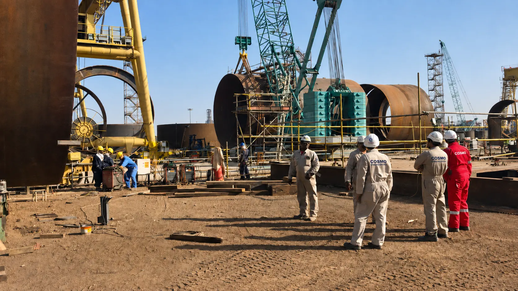 Cosmo Engineering team supporting Samsung LPG storage bullet fabrication at L&T Heavy Engineering in Sohar, Oman