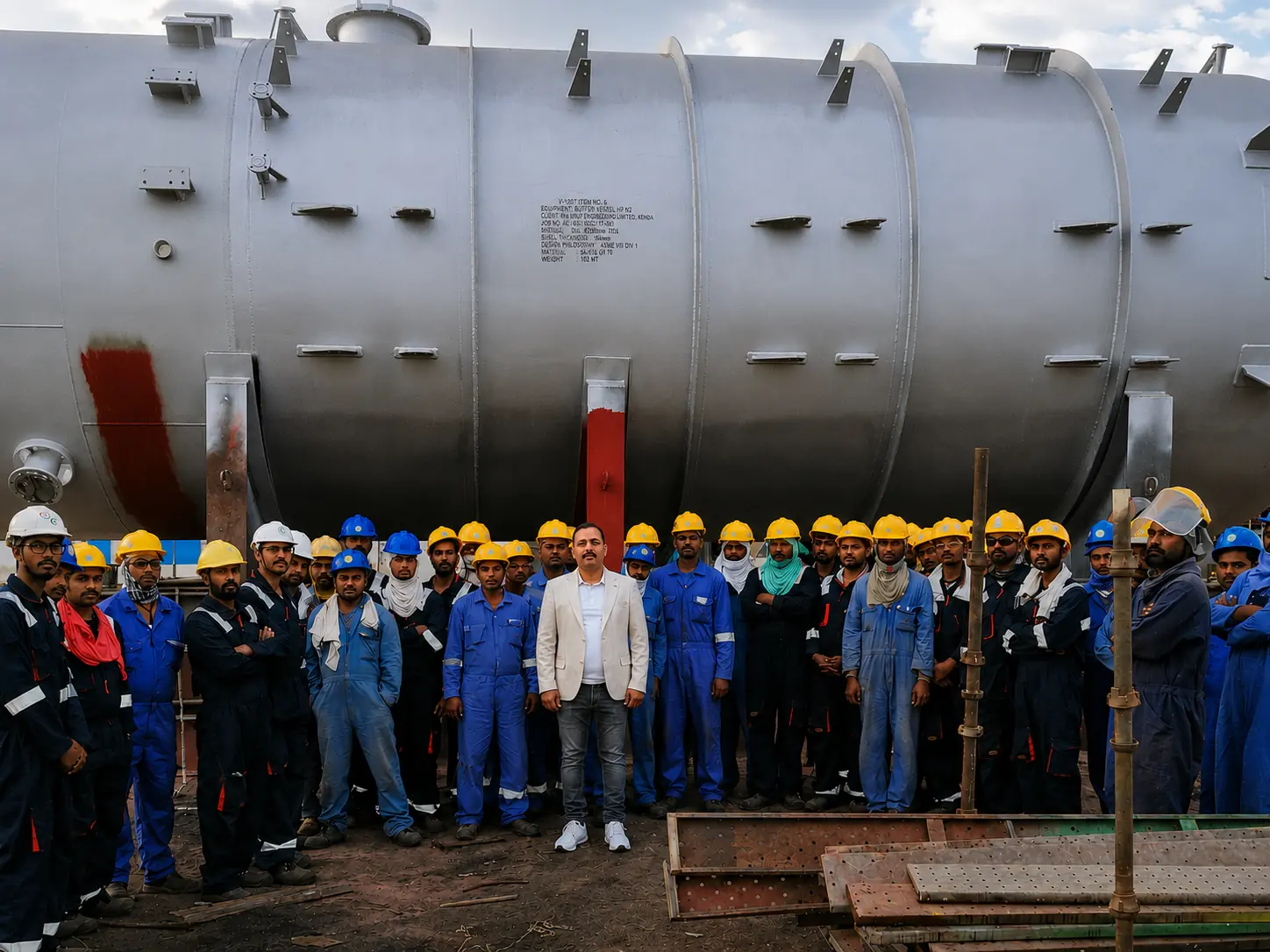 Cosmo Engineering project team at a fabricated vessel